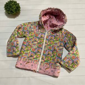 Handmade Pink Mushroom Unicorn Hippie Quilted Hooded Jacket Coat Gurls‎ Small